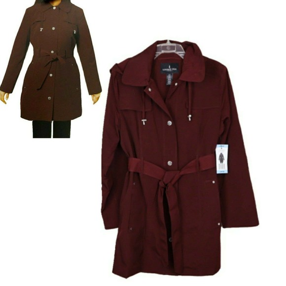 London Fog Jackets & Blazers - NWT London Fog Women Wine Detach Hood Trench Coat